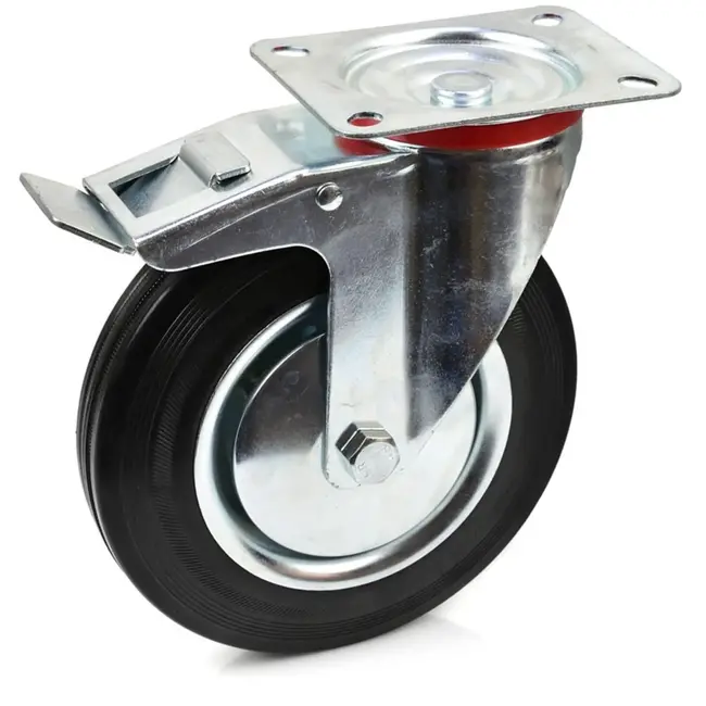 GEKO Zwenkwiel met rem - 200mm - Staal en rubber - 180 kg draagkracht