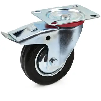 GEKO Zwenkwiel met rem - staal en rubber - 100mm - 70 kg belastbaar