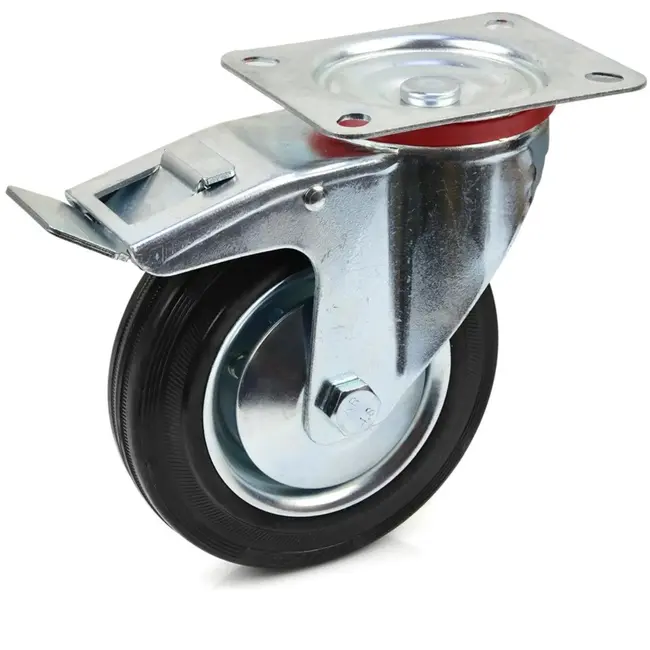 GEKO Zwenkwiel met rem - 160 mm - Staal en rubber - 150 kg draagkracht