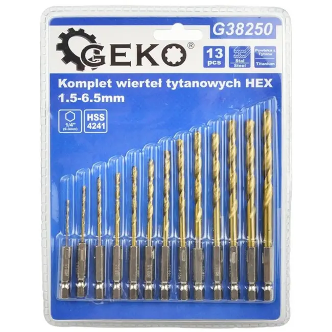GEKO Boorbits Set - HSS TiN Coating - 13-delig - 1,5-6,5mm - HEX Aansluiting