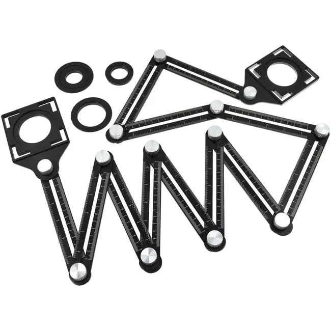 GEKO Twaalfvoudige liniaal - verstelbare armen - precisie markering - 3 maten gaten - universeel gebruik