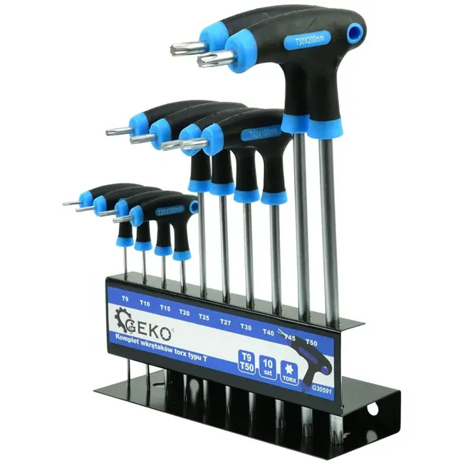 GEKO Set van 10 Torx schroevendraaiers - ergonomisch - T9-T50 - met wandhouder