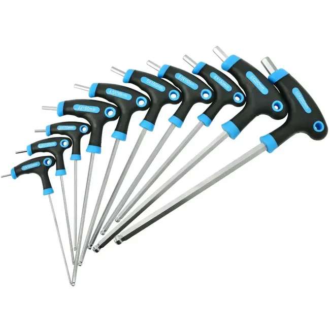 GEKO Set van 10 T-vormige inbussleutels - Ergonomisch - 2-10 mm - Inclusief wandhouder