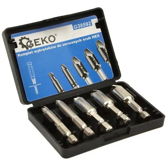 GEKO Set van 5 schroefverwijderaars - HSS staal - HEX 1/4 aansluiting