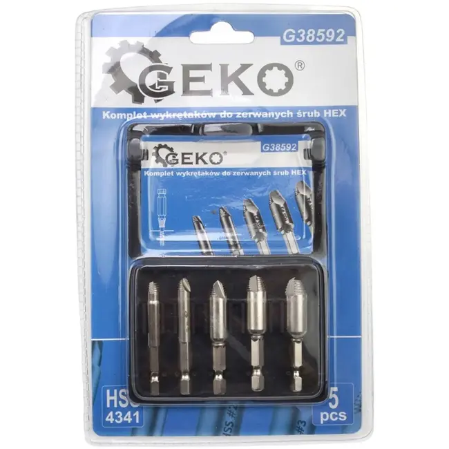 GEKO Set van 5 schroefverwijderaars - HSS staal - HEX 1/4 aansluiting