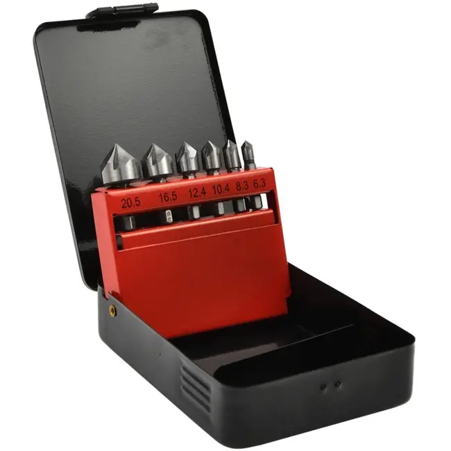 GEKO HSS verzinkborenset - 90 graden - 6 stuks - 6,3-20,5 mm - metaalhouder