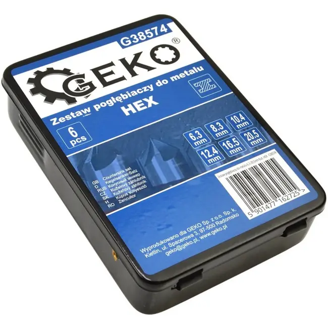 GEKO HSS verzinkborenset - 90 graden - 6 stuks - 6,3-20,5 mm - metaalhouder