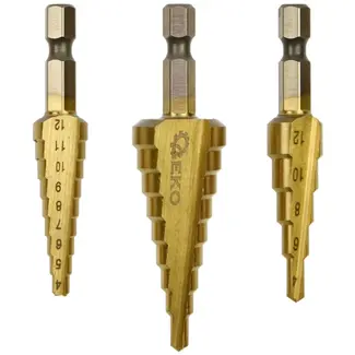 GEKO Trapboor set - HSS staal met titanium - 3-20 mm - 1/4" hex aansluiting