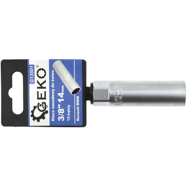 GEKO Bougiesleutel - 3/8" Aandrijving - 14mm - Dunne Wand - Chroom Vanadium Staal