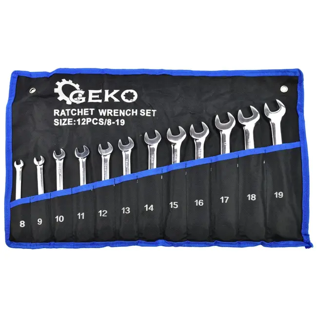 GEKO Dubbelzijdige ratelsleutelset - 72-tands mechanisme - 8-19 mm - 12-delig