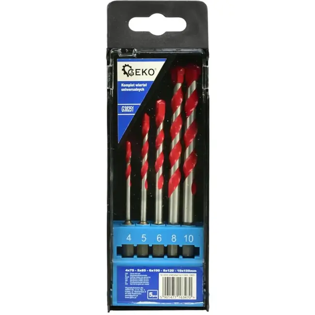 GEKO Universele borenset - 5-delig - Wolframcarbide punt - 4-10 mm - Hexaansluiting