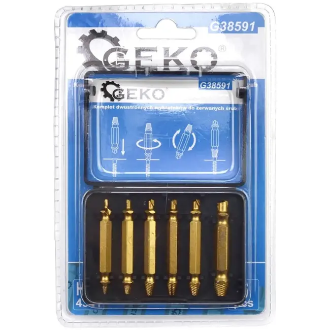 GEKO Dubbelzijdige schroefuitdraaiers - HSS TiN staal - Set van 6 - Voor beschadigde schroeven