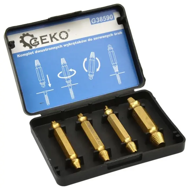 GEKO Dubbelzijdige schroefuitdraaiers - HSS TiN - Set van 4 - Voor beschadigde schroeven