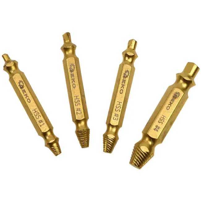 GEKO Dubbelzijdige schroefuitdraaiers - HSS TiN - Set van 4 - Voor beschadigde schroeven