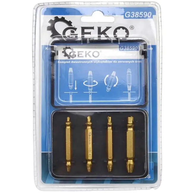 GEKO Dubbelzijdige schroefuitdraaiers - HSS TiN - Set van 4 - Voor beschadigde schroeven