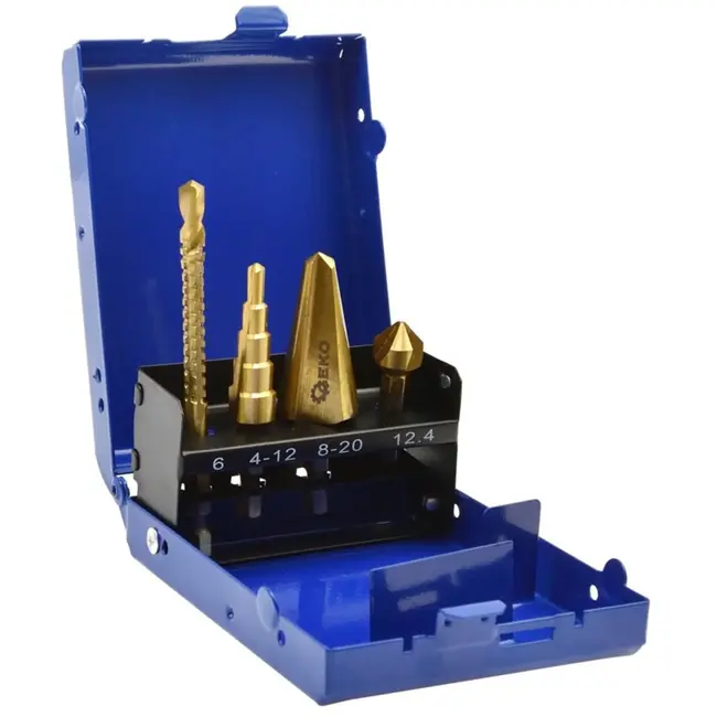 GEKO Universele borenset - HSS staal - Titanium coating - 4-delig