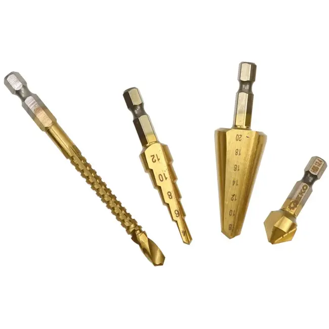 GEKO Universele borenset - HSS staal - Titanium coating - 4-delig