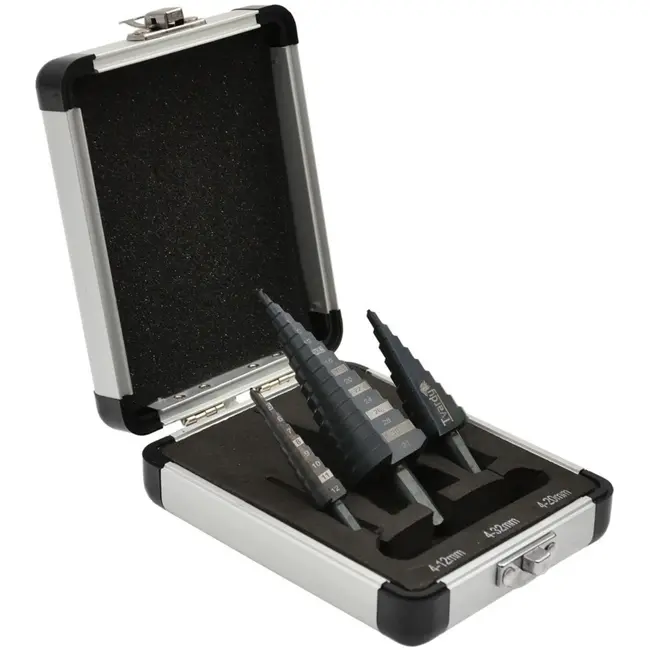 Tvardy Set van stapboren - HSS M2 staal - 4-12mm, 4-20mm, 4-32mm - Aluminium opbergdoos