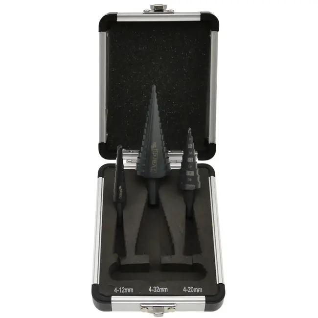 Tvardy Set van stapboren - HSS M2 staal - 4-12mm, 4-20mm, 4-32mm - Aluminium opbergdoos