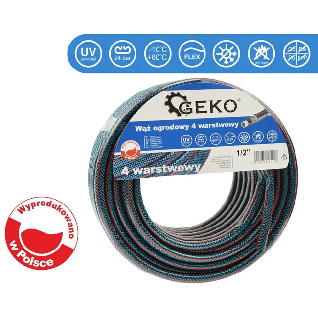 GEKO Tuinslang - 4-laags 1/2" - UV-bestendig - 30 meter - Temperatuurbestendig