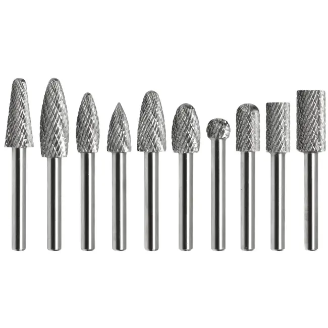 GEKO Carbide frezenset - 10-delig - HSS staal - Diverse vormen - 6 mm schacht