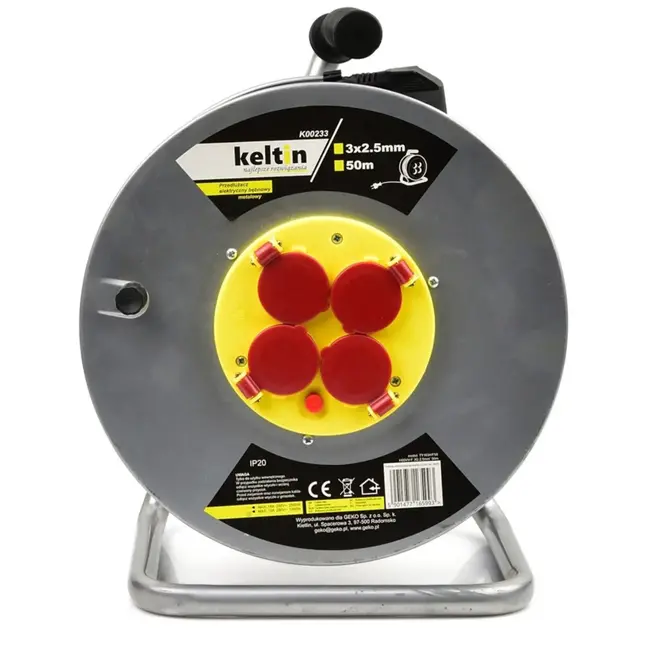 Keltin Verlengsnoer op haspel - Metaal - 50m - 3x2,5mm - Thermische beveiliging