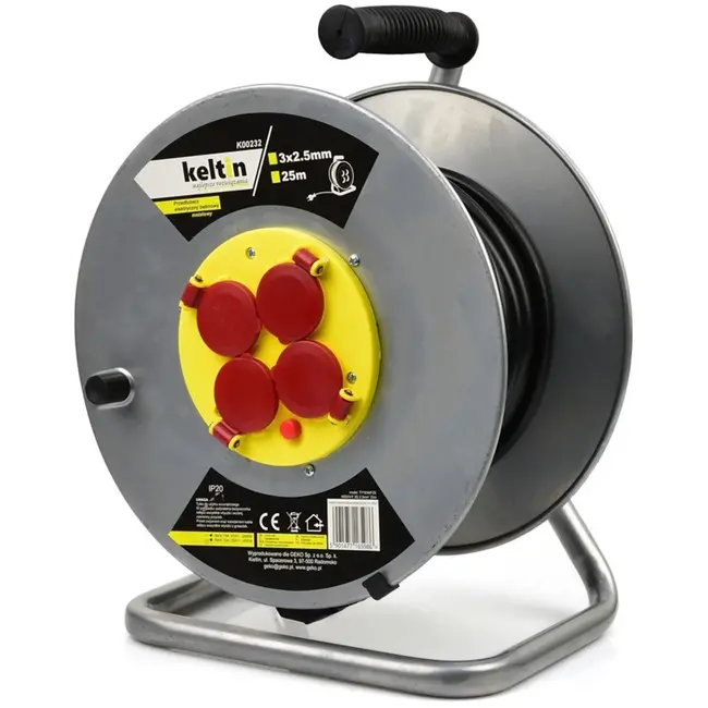 Keltin Verlengsnoer metaal - 25m - 3x2,5mm - 4 stopcontacten - Thermische beveiliging