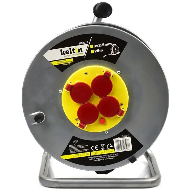Keltin Verlengsnoer metaal - 25m - 3x2,5mm - 4 stopcontacten - Thermische beveiliging