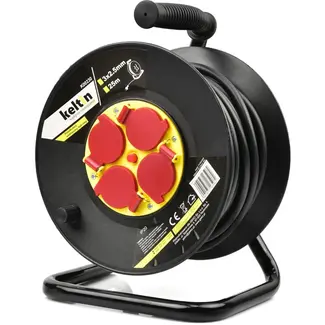 Keltin Verlengsnoer op haspel - 25m - 3x2,5mm - Thermische beveiliging - 4 stopcontacten