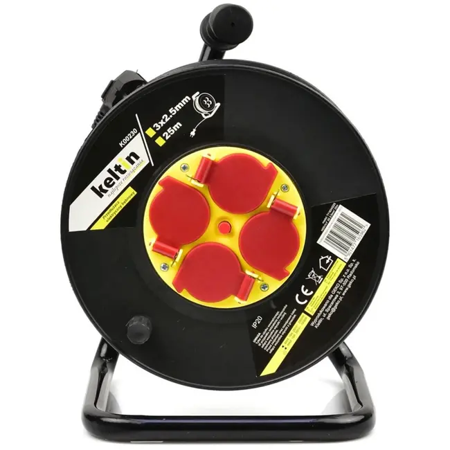 Keltin Verlengsnoer op haspel - 25m - 3x2,5mm - Thermische beveiliging - 4 stopcontacten