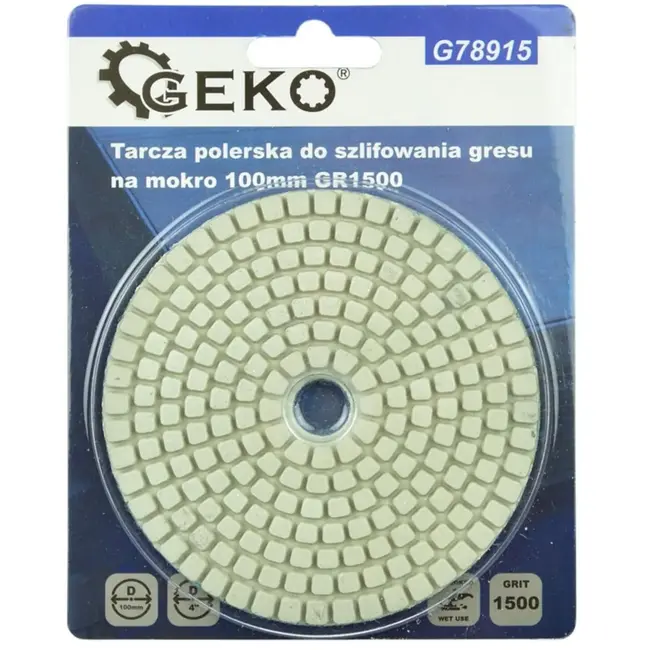 GEKO Diamant polijstpad - 100mm - Nat gebruik - Klittenband bevestiging - G1500 gradatie