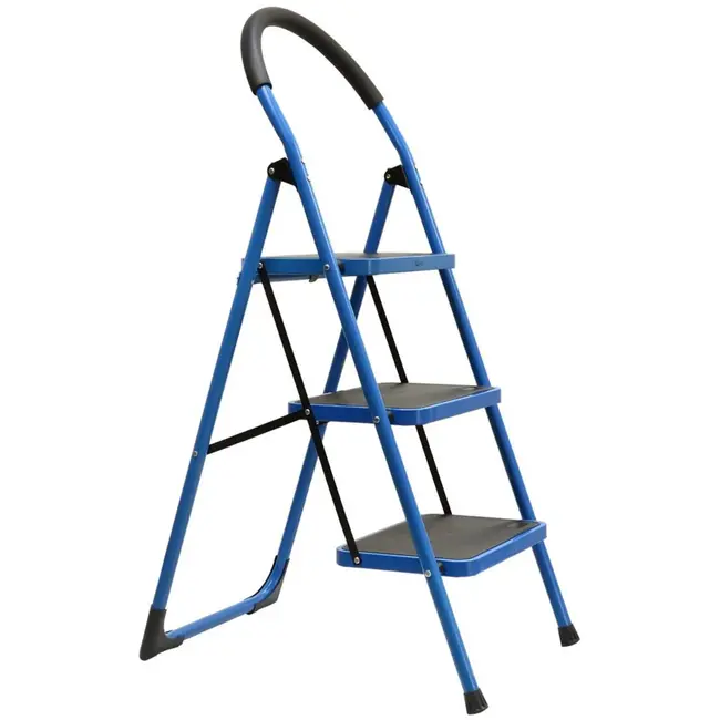 GEKO Opvouwbare ladder - 3 treden - antislip - blauw/zwart - compact ontwerp