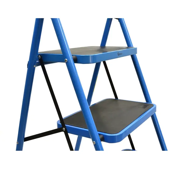 GEKO Opvouwbare ladder - 3 treden - antislip - blauw/zwart - compact ontwerp