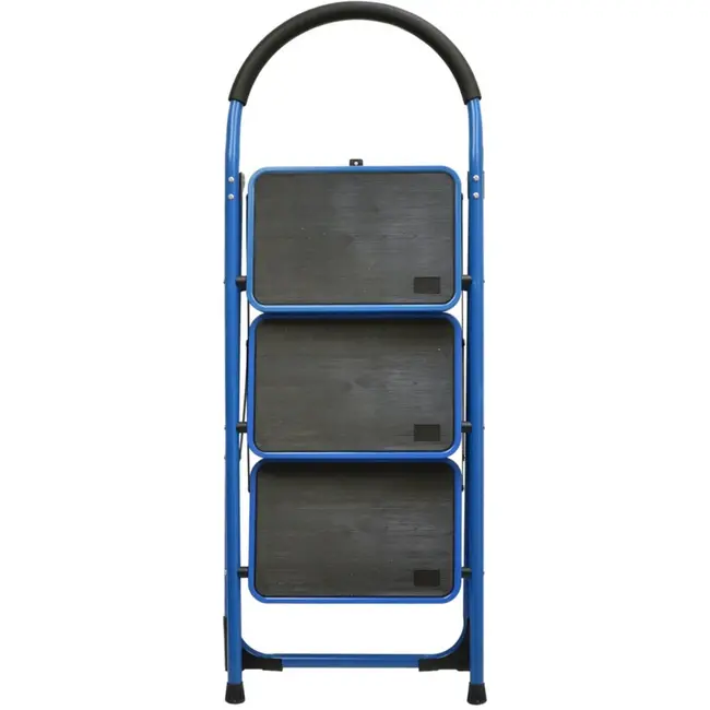 GEKO Opvouwbare ladder - 3 treden - antislip - blauw/zwart - compact ontwerp