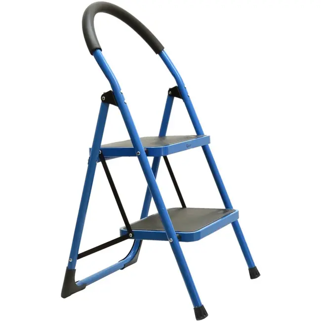 GEKO Opvouwbare ladder - 2 treden - blauw/zwart - antislip - compact ontwerp