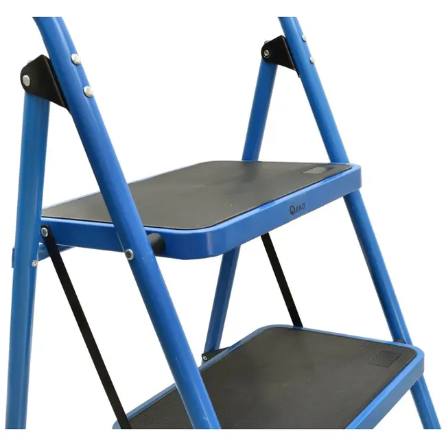 GEKO Opvouwbare ladder - 2 treden - blauw/zwart - antislip - compact ontwerp