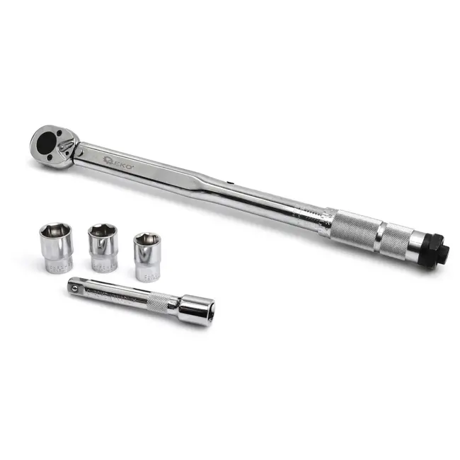 GEKO Dynamometrische sleutel - 28-210 Nm - CrV staal - Inclusief verlengstuk en doppen