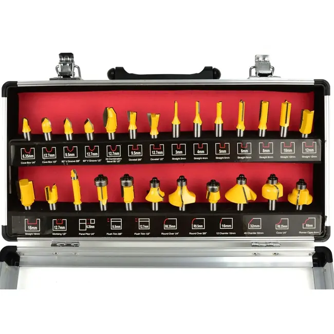 GEKO Freesbits set - 25-delig - HSS staal - 8mm schacht - Inclusief opbergkoffer