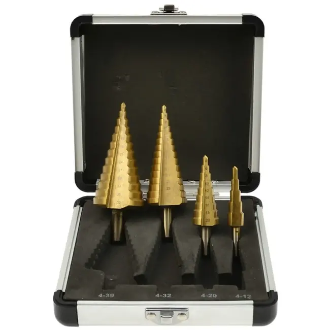 GEKO Titanium conische borenset - duurzame HSS coating - gradatie 2 mm - 4 maten