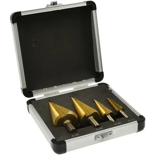 GEKO Titanium conische borenset - duurzame HSS coating - gradatie 2 mm - 4 maten