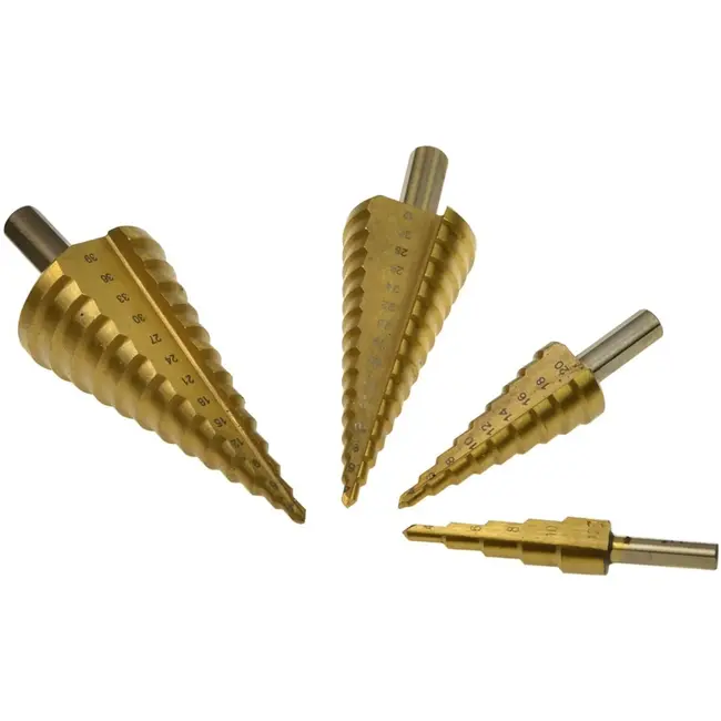 GEKO Titanium conische borenset - duurzame HSS coating - gradatie 2 mm - 4 maten