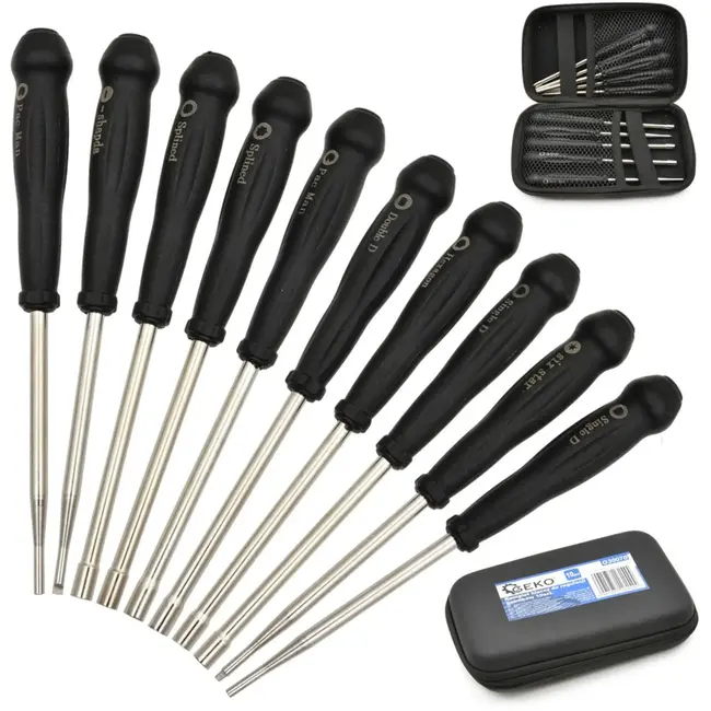 GEKO Set van 10 carburateur afstelgereedschappen - ergonomisch - staal - 157 mm