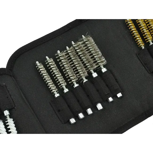 GEKO Set van 18 reinigingsborstels - diverse hardheden en diameters - met verlengstuk en 1/4" aandrijving