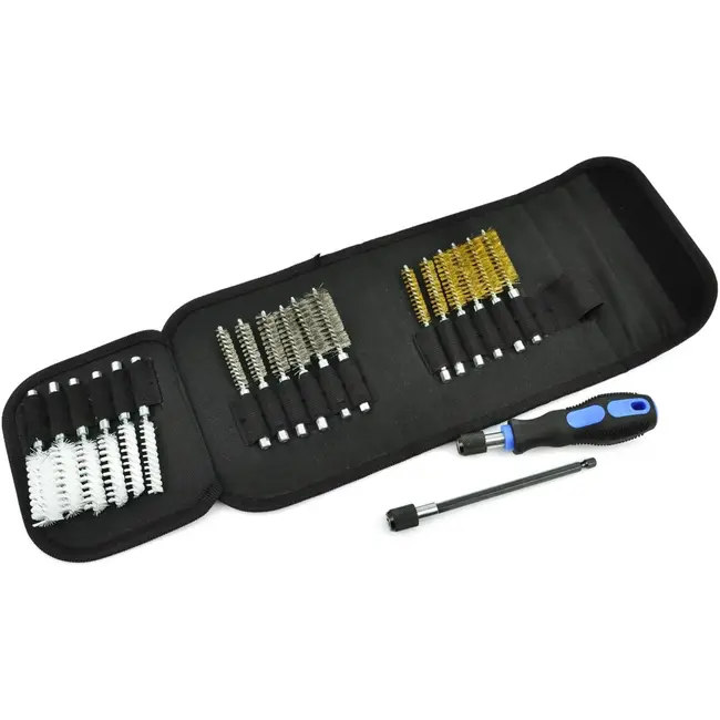 GEKO Set van 18 reinigingsborstels - diverse hardheden en diameters - met verlengstuk en 1/4" aandrijving