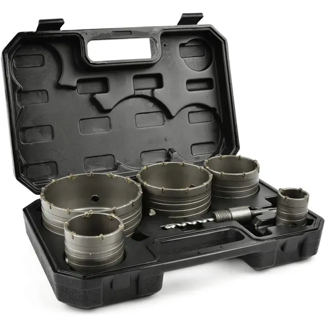 GEKO SDS gatenzaagset - 6-delig - Voor diverse bouwmaterialen - Inclusief adapter - In handige koffer