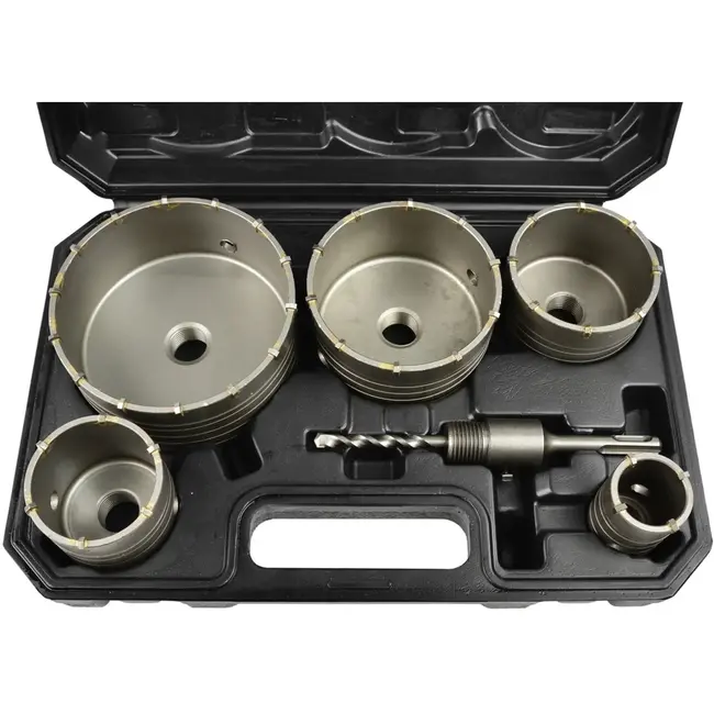 GEKO SDS gatenzaagset - 6-delig - Voor diverse bouwmaterialen - Inclusief adapter - In handige koffer