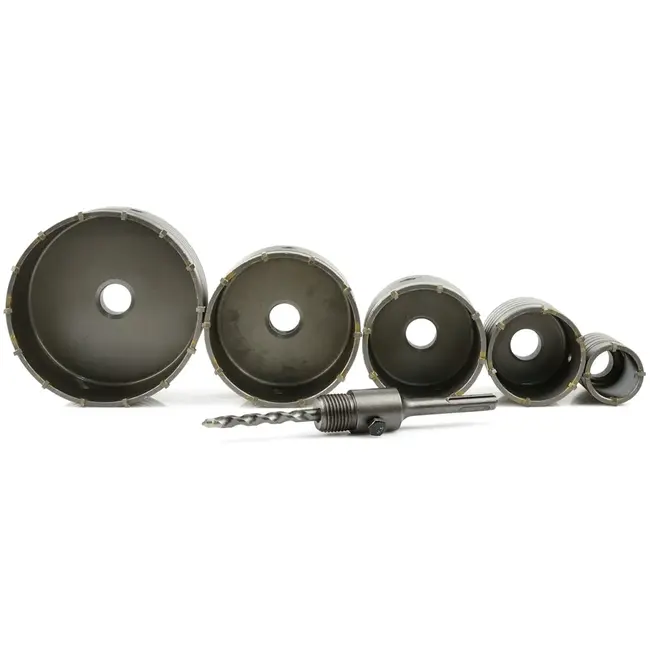 GEKO SDS gatenzaagset - 6-delig - Voor diverse bouwmaterialen - Inclusief adapter - In handige koffer