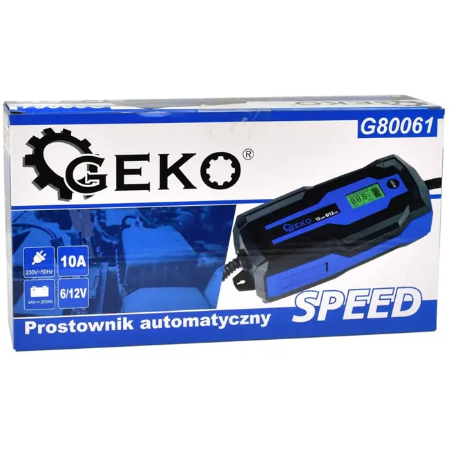 GEKO Automatische acculader - 6/12V - 10A - LCD display - IP65 waterdicht