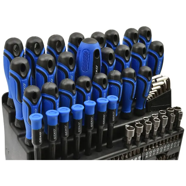 GEKO Gereedschapset - 122-delig - Magnetische tips - Twee-componenten handgreep - Inclusief ratelschroevendraaier