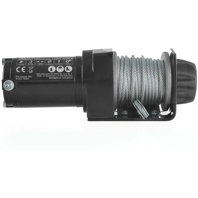 GEKO Elektrische lier - 12V - 907 kg trekkracht - 12 m staalkabel - Offroad geschikt